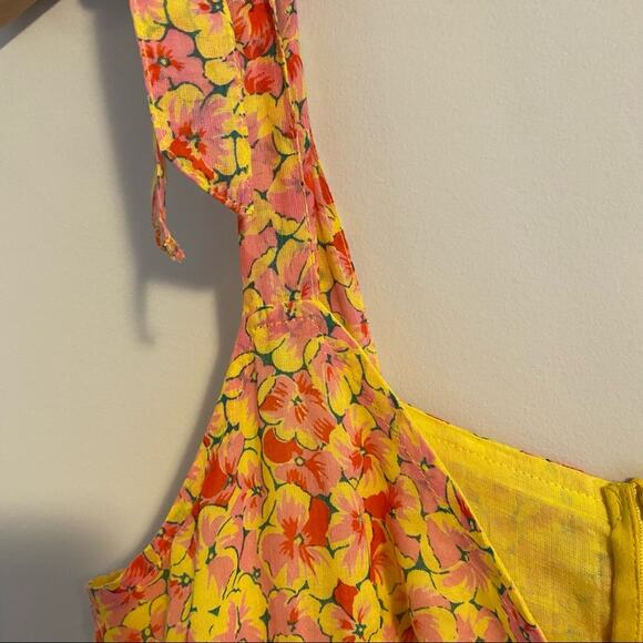 Banjanan Yellow Pink Floral Cutout Cotton Maxi Dress Small - Picture 14 of 16